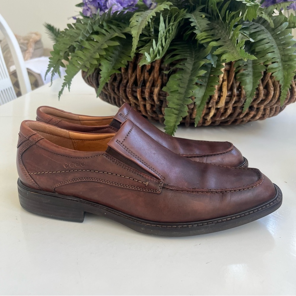 Ecco Shockpoint Brown Leather Apron Loafer Rubber Sole Mens Sz 11 EU 45 - Picture 2 of 16